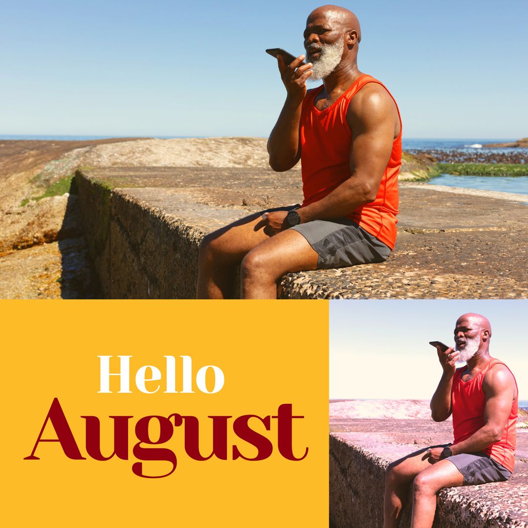 Mature Man Using Smartphone at Beach in Summer
