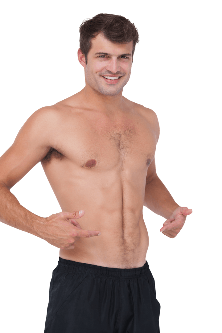 Transparent Background Fit Male Pointing Fingers With Smile