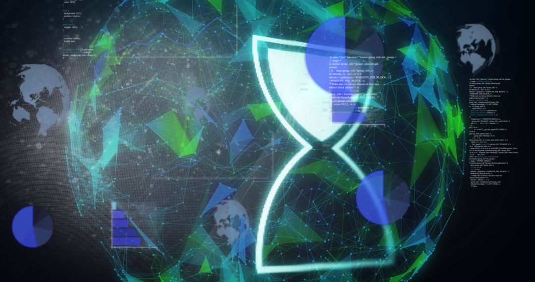 Digital Hourglass Icon with Global Data Network Connections