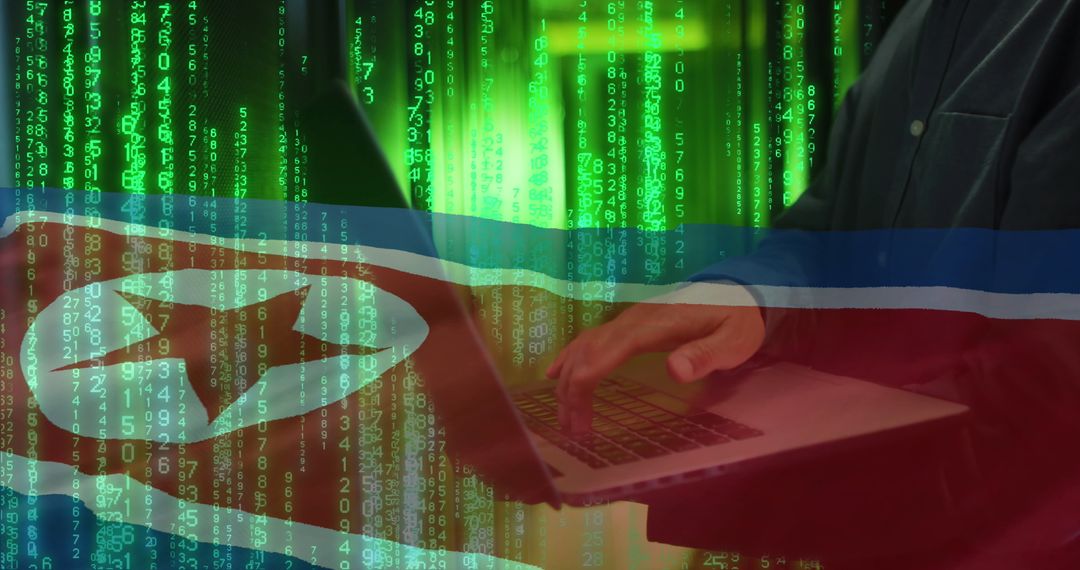 Cyber Hacking Concept with North Korea Flag Background