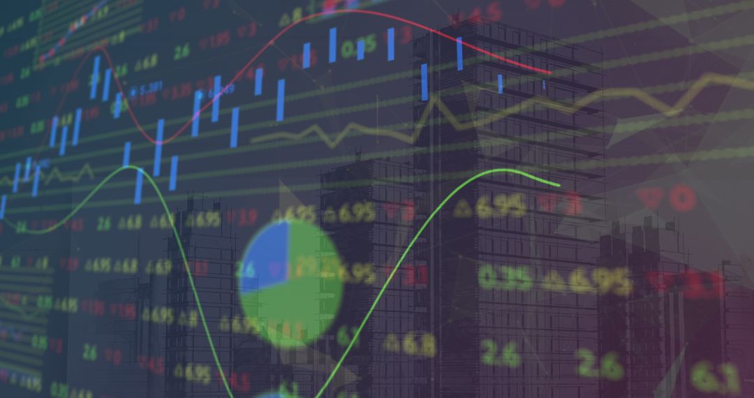 Financial Graphs Overlapping Modern City Skyline