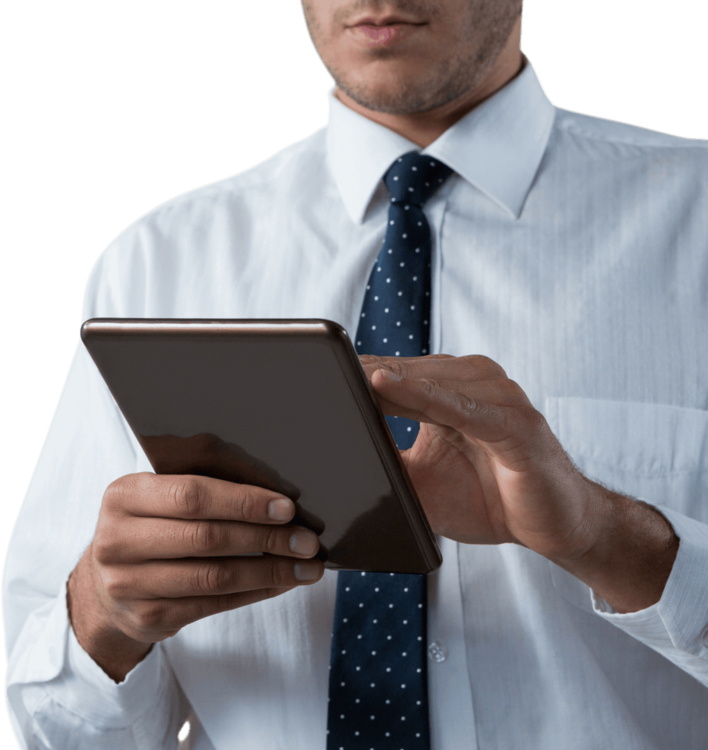 Transparent Background Businessman Using Tablet