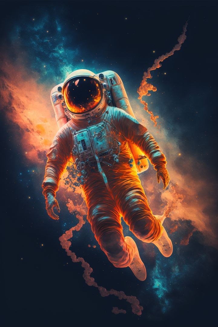 Astronaut Floating Through Enveloped Nebula