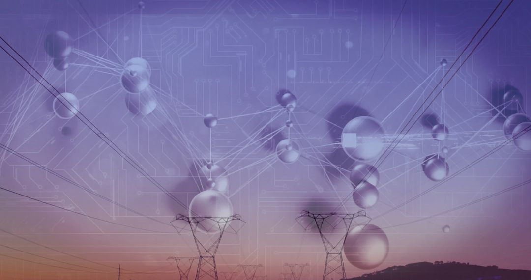 Futuristic Digital Energy Network at Dusk with Abstract Spheres