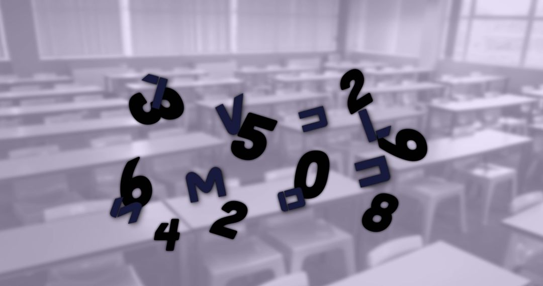 Floating Numeric Symbols in Empty Classroom