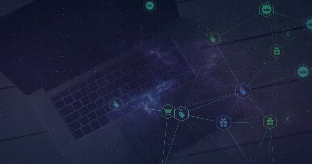 Digital Interface with Media Icons on Laptop