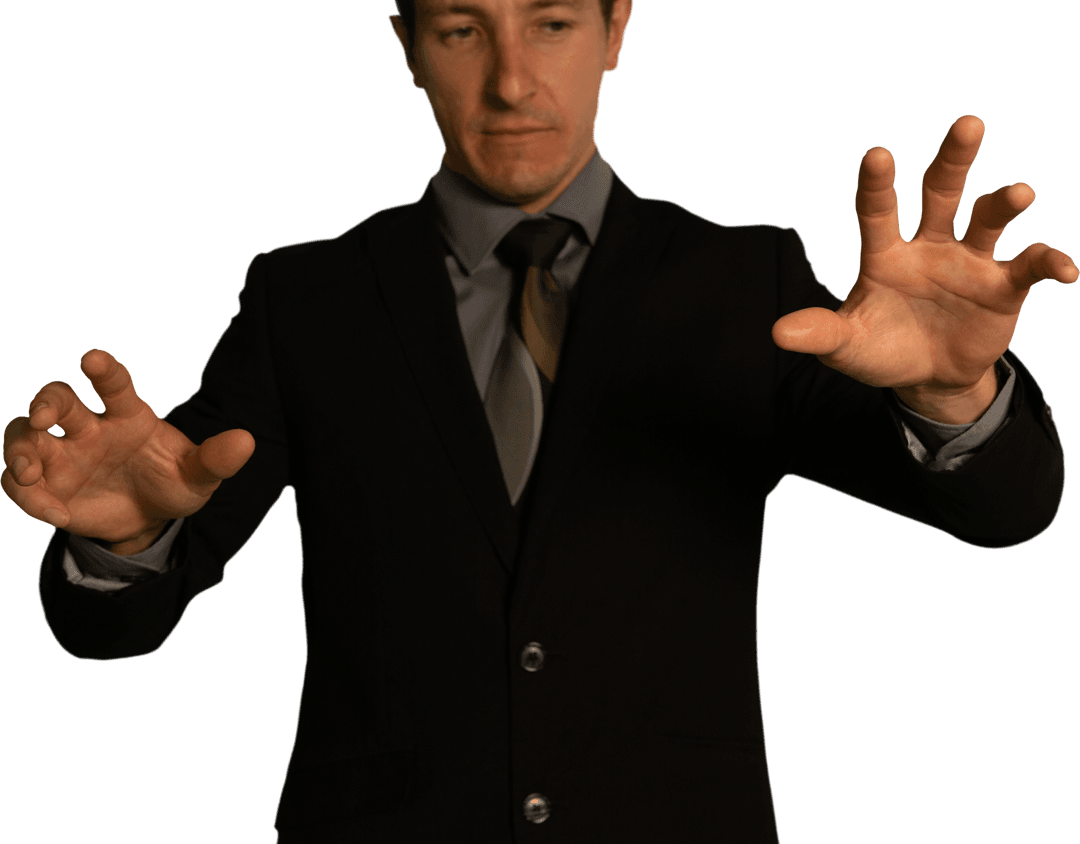 Businessman Interacting with Transparent Virtual Screen