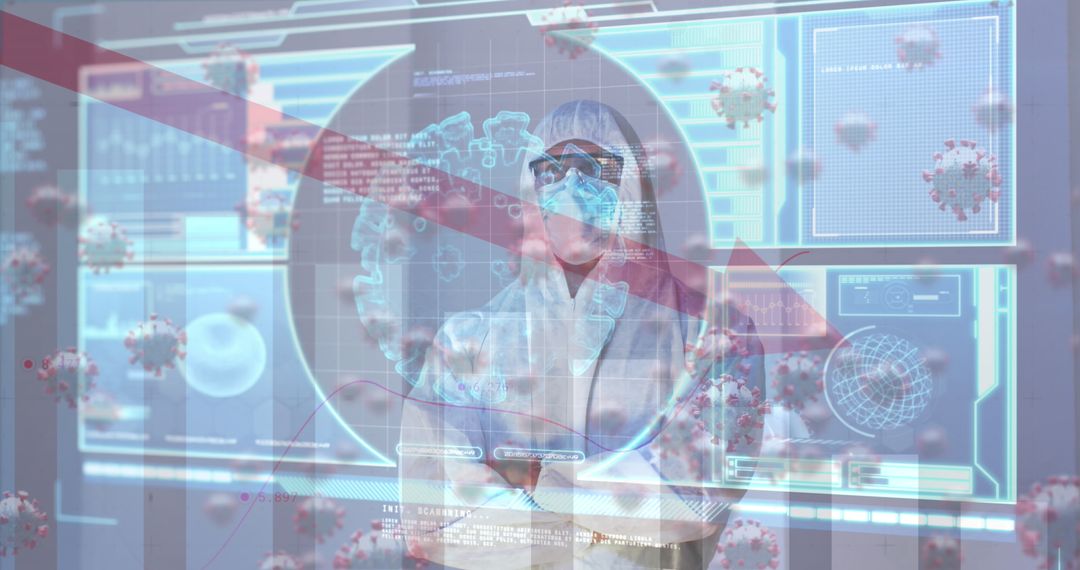 Medical Researcher Analyzing COVID-19 Digital Data Projection