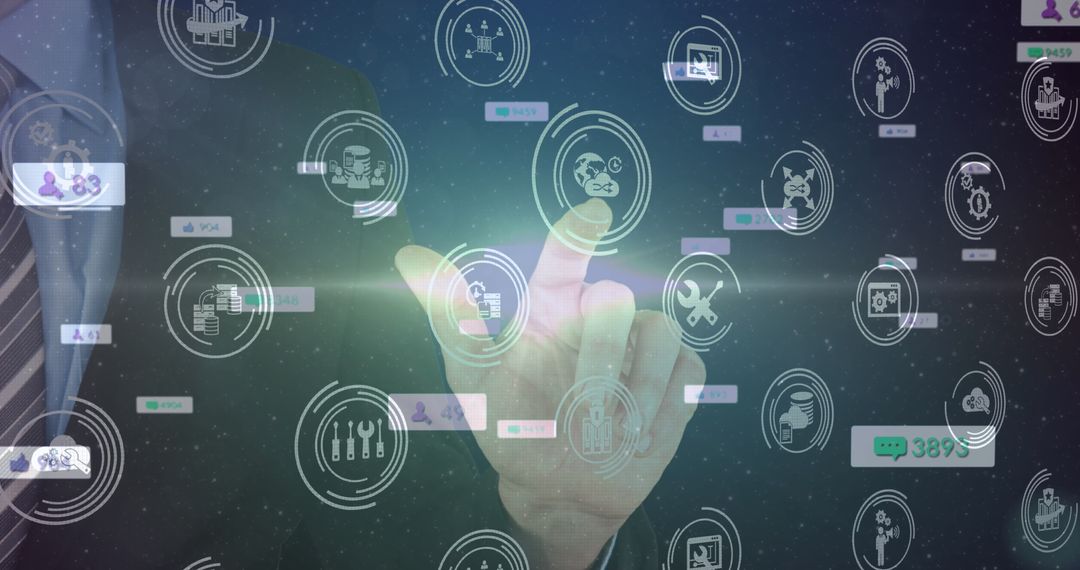 Businessman Interacting with Digital Social Media Network Interface
