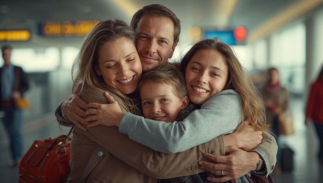 Happy Family Reunion at Airport Terminal