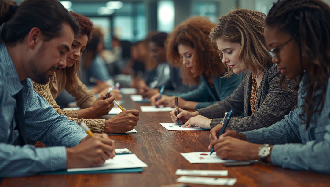 Diverse Group Collaborates in Modern Office Training Session