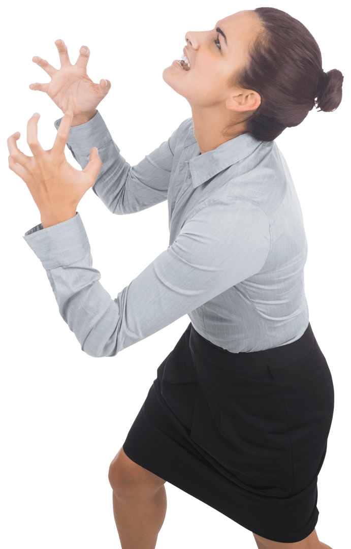 Stressed Businesswoman Expressing Frustration on Transparent Background
