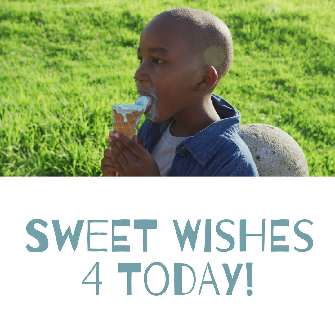 African American Boy Enjoying Ice Cream Cone in Park - Download Free Stock Templates Pikwizard.com