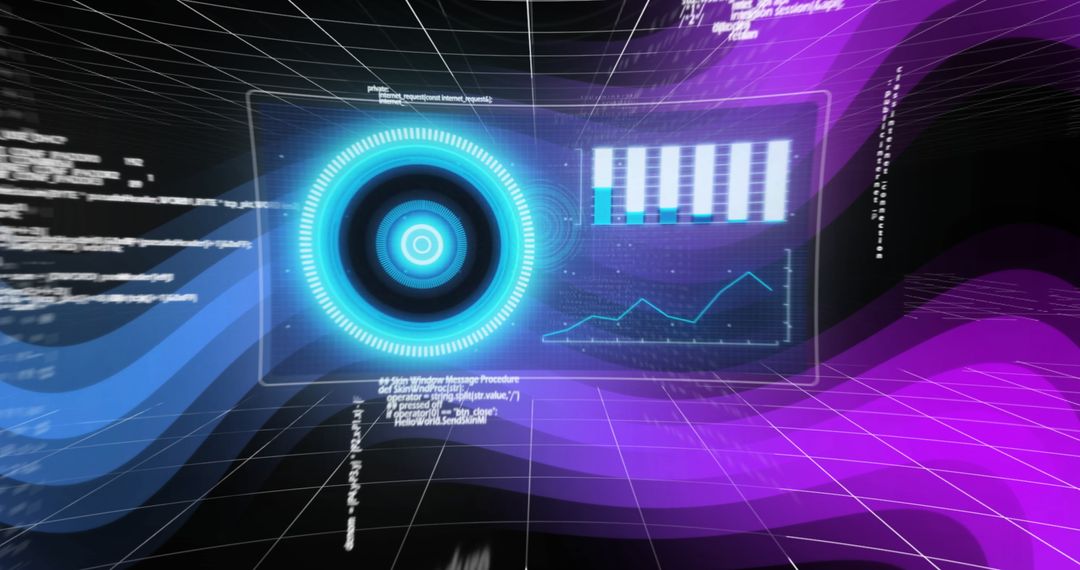 Futuristic Holographic Interface with Data Charts and Grid