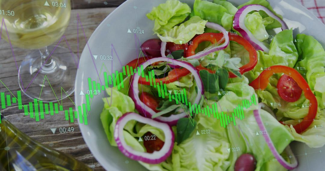 Fresh Mediterranean Salad with Ingredients and Market Data Overlay