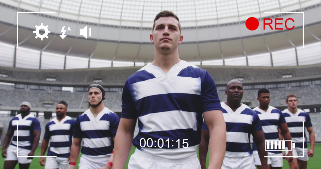 Rugby Team Standing Tall in Stadium While Being Filmed - Free Images, Stock Photos and Pictures on Pikwizard.com