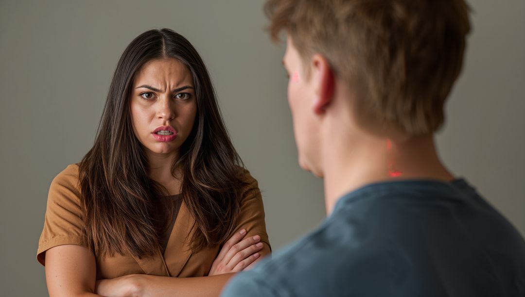 Tense Confrontation Between Woman and Man in Intense Discussion