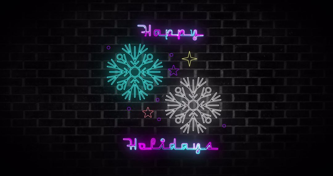 Neon Happy Holidays Message with Snowflakes