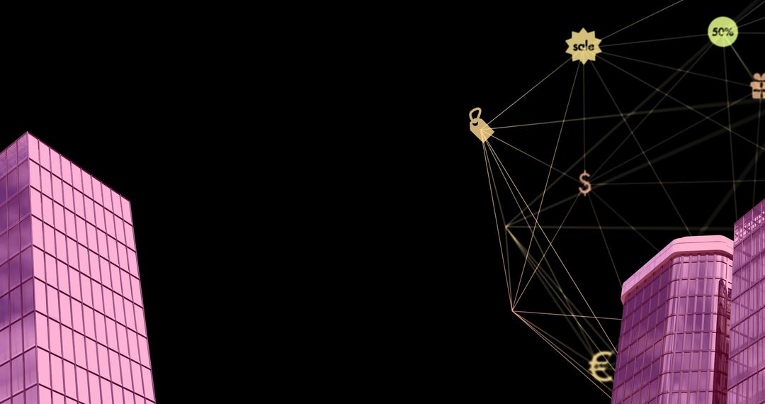 Futuristic Cityscape with Digital Network Connections