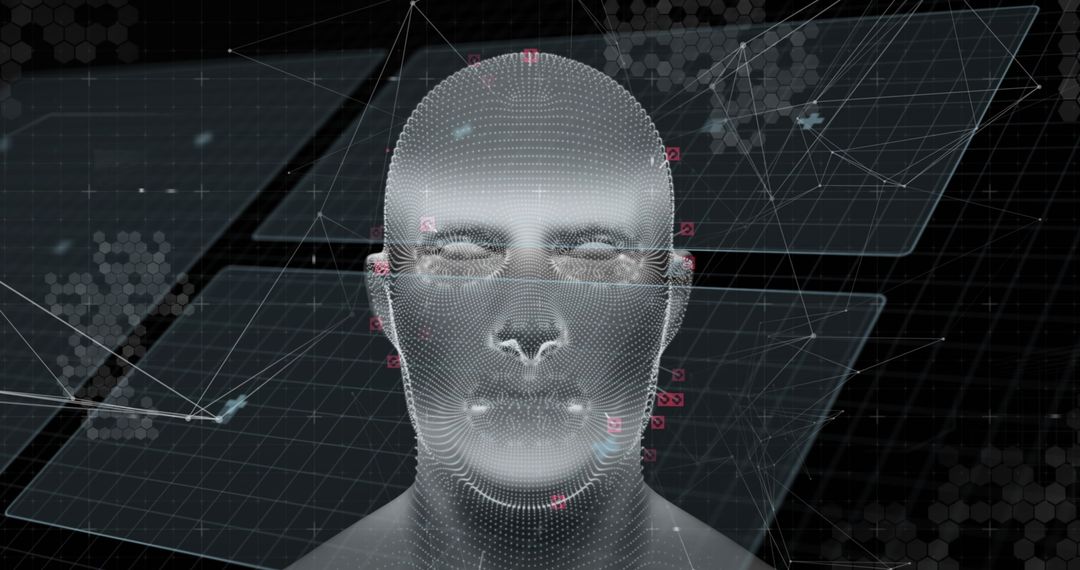 Futuristic Digital Human Head with Data Interface