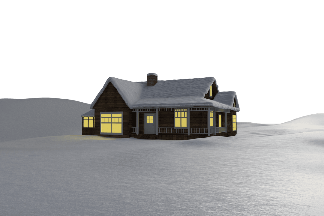 Winter Landscape with House on Snowy Background