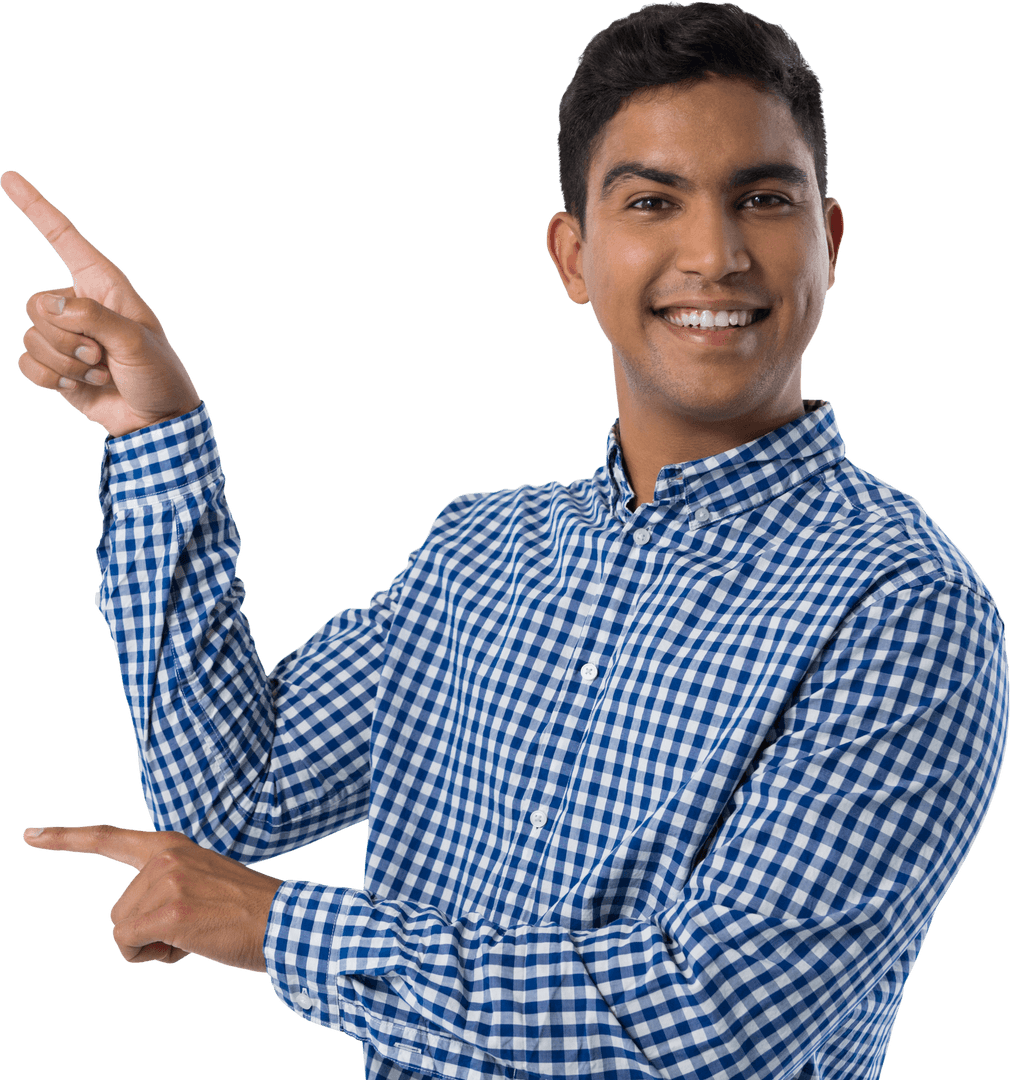 Smiling Biracial Man in Checkered Shirt on Transparent Background