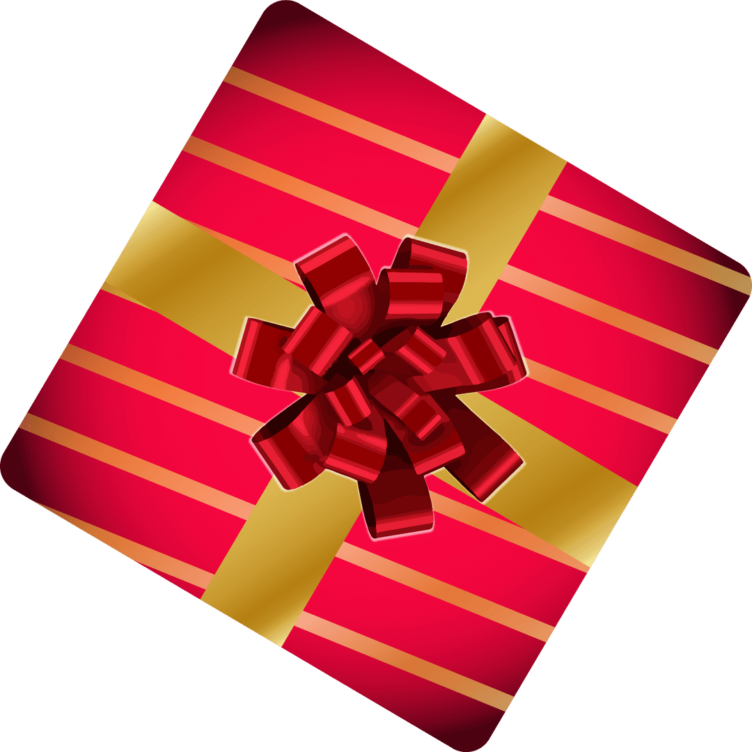 Red Gift Box with Gold Ribbon and Bow, Transparent Design