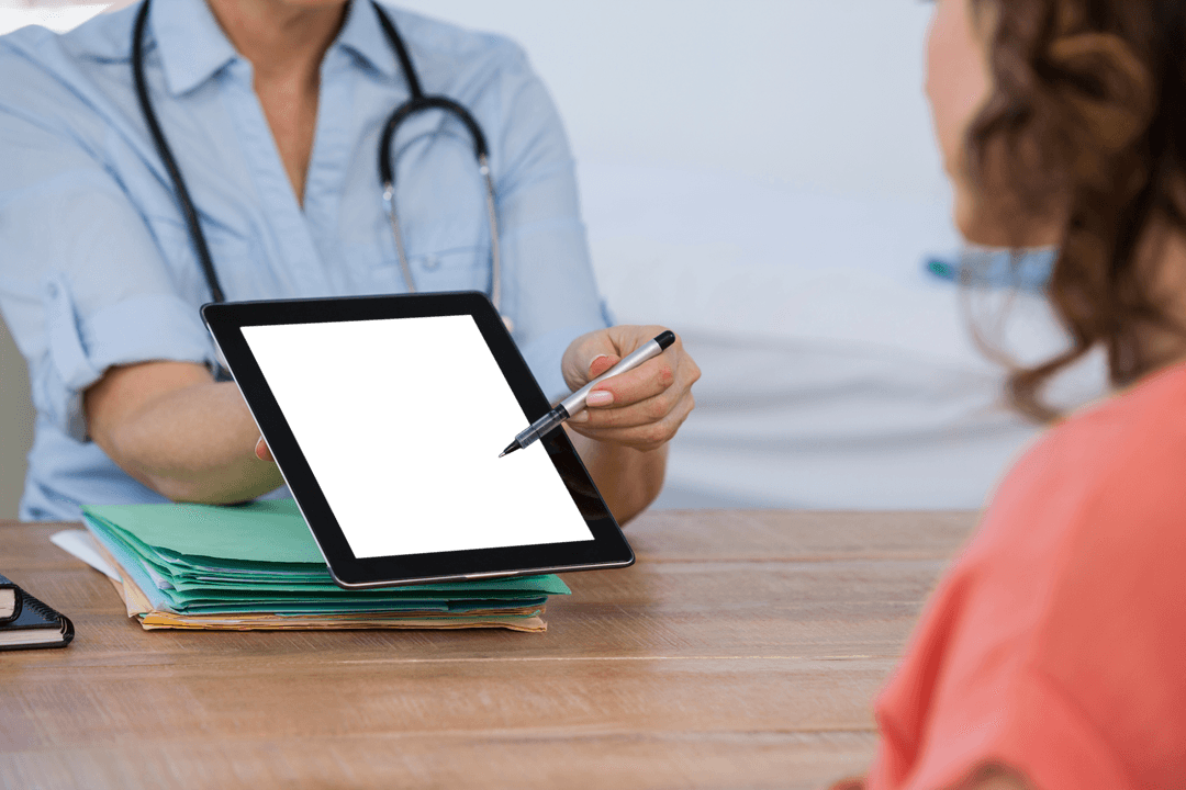 Doctors Consulting with Patient Using Transparent Touchscreen Tablet - Download Free Stock Images Pikwizard.com