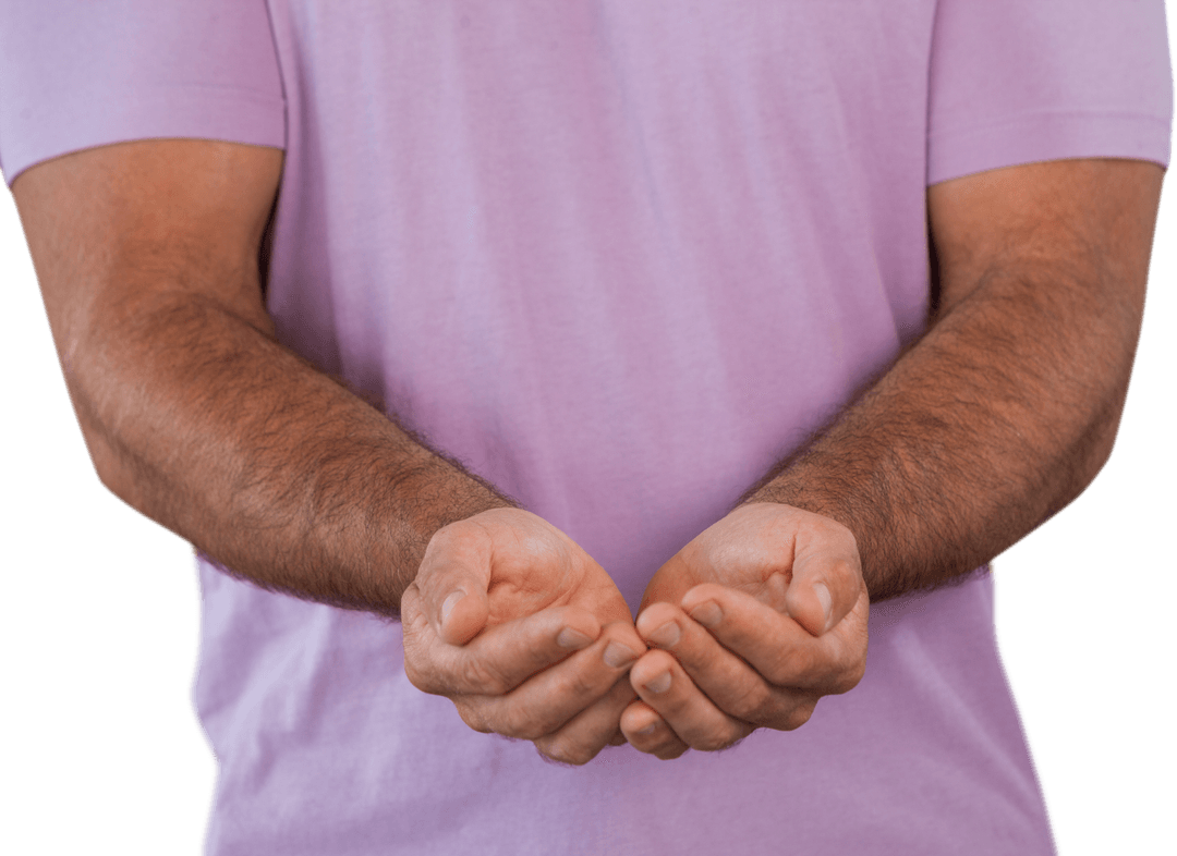 Mid section of man with hands cupped standing transparent background