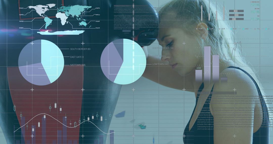 Virtual Interface with Female Boxer and Data Visualizations