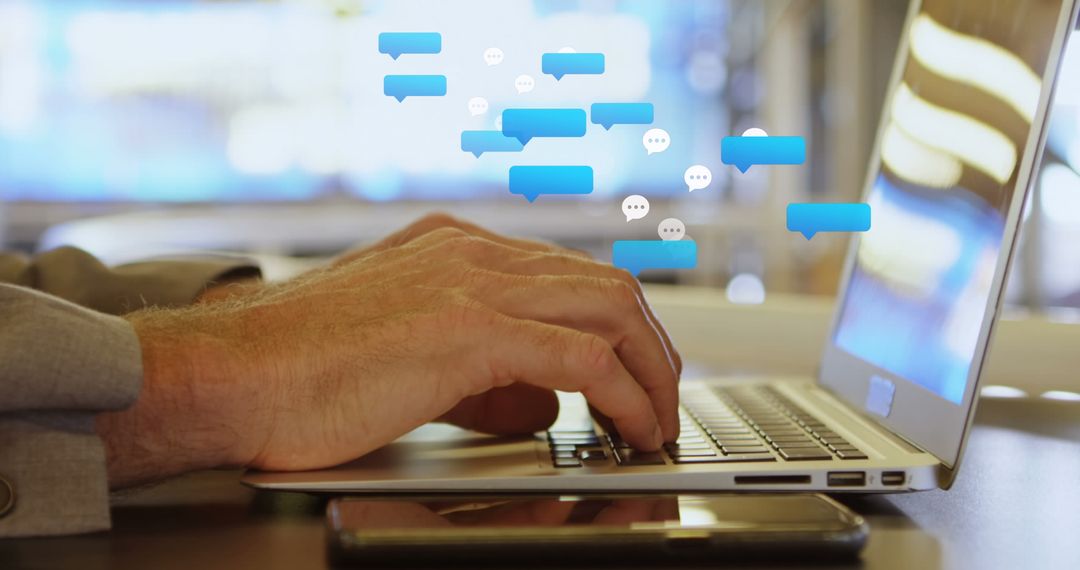 Digital Networking Concept with Laptop and Social Media Icons