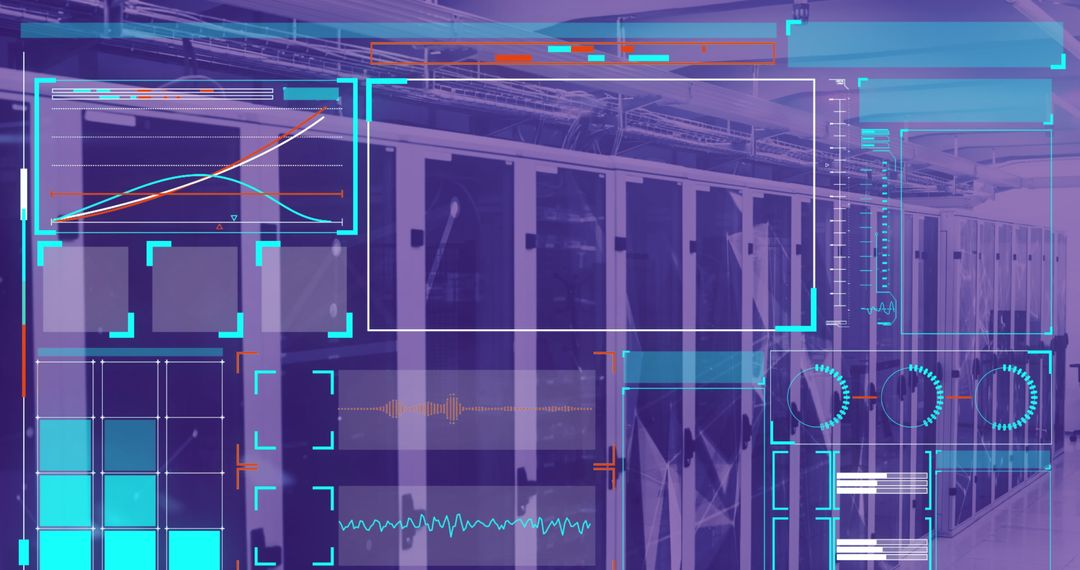 Futuristic Digital Data Processing Interface in Server Room