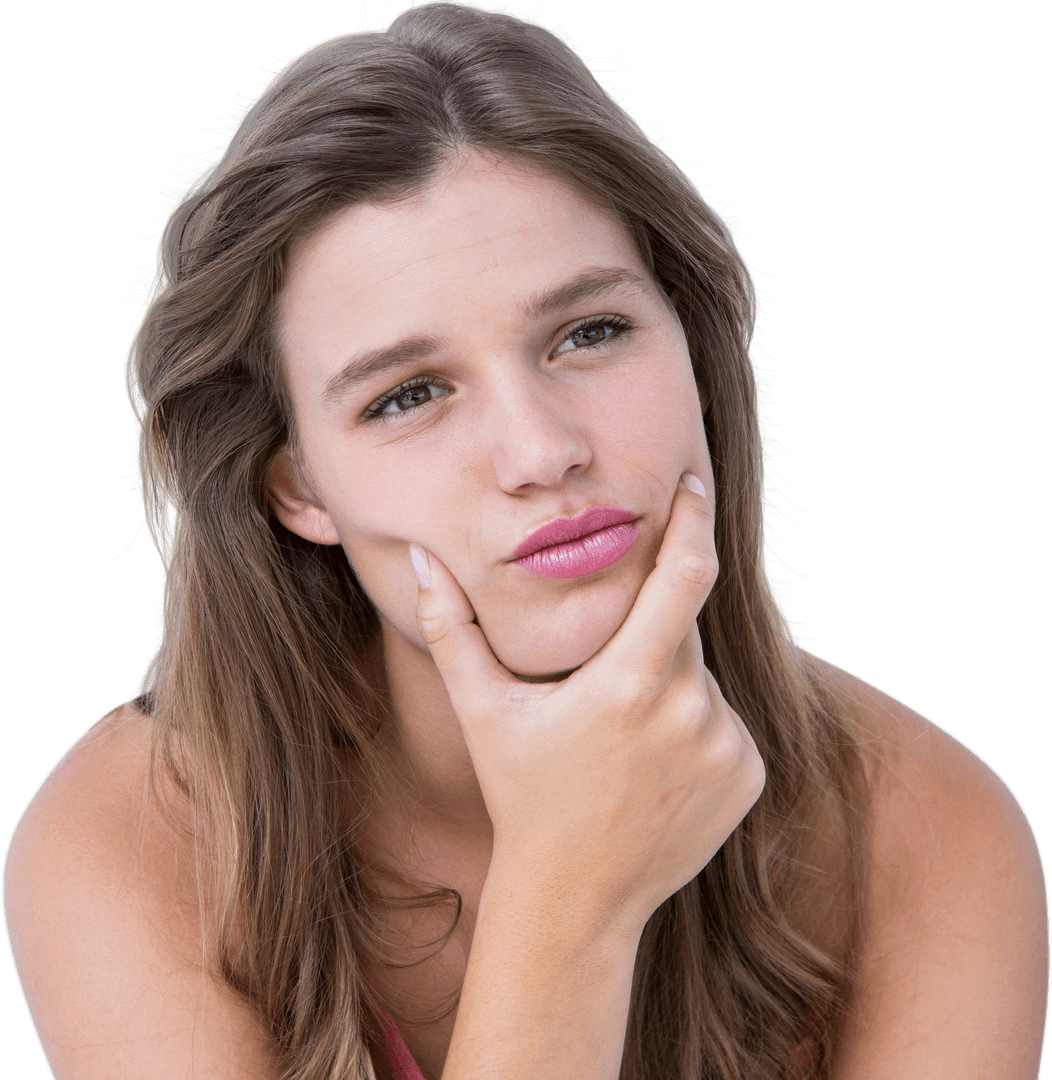 Transparent Image of Woman Thinking with Hand on Jaw
