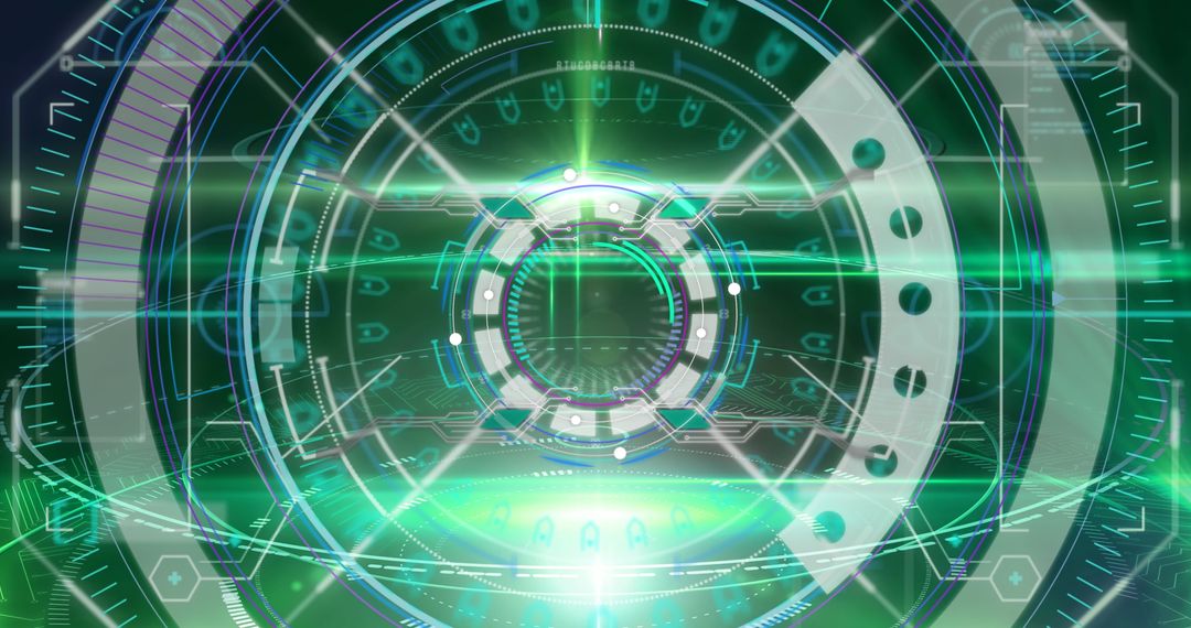 Futuristic Digital Interface with Green Holographic Display