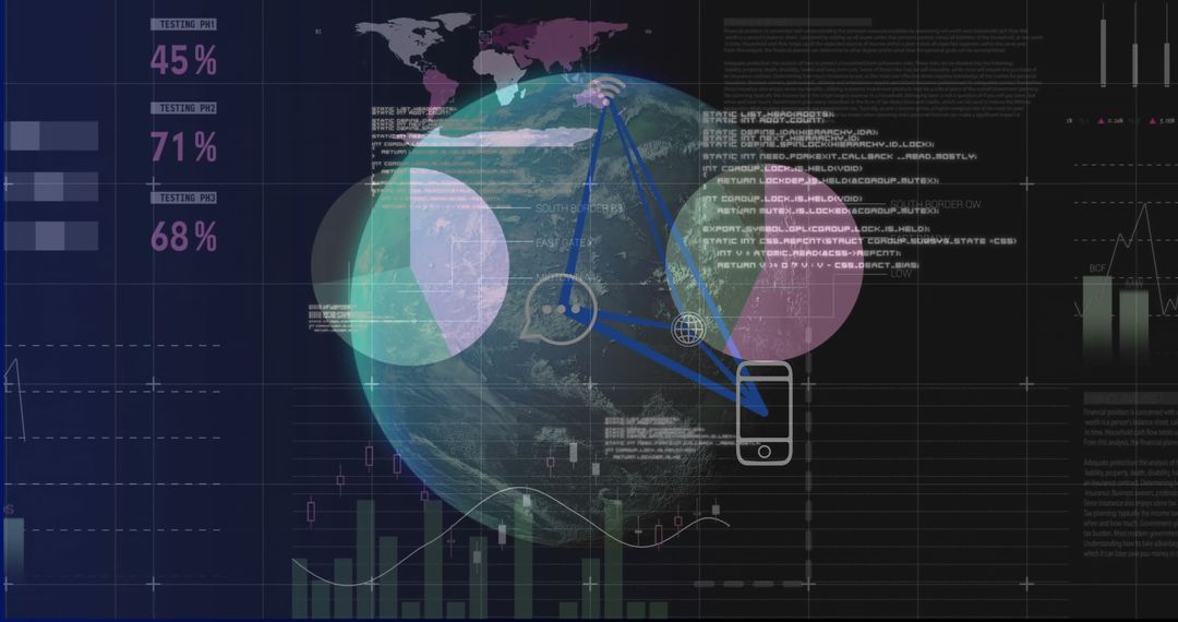 3D Digital Globe on Futuristic Dashboard with Code and Analytics