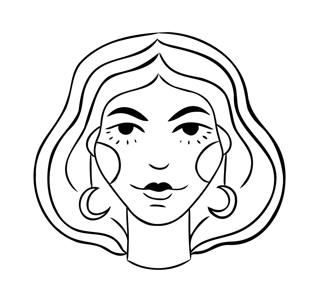 Elegant Digital Illustration Woman with Moon Earrings Transparent Background