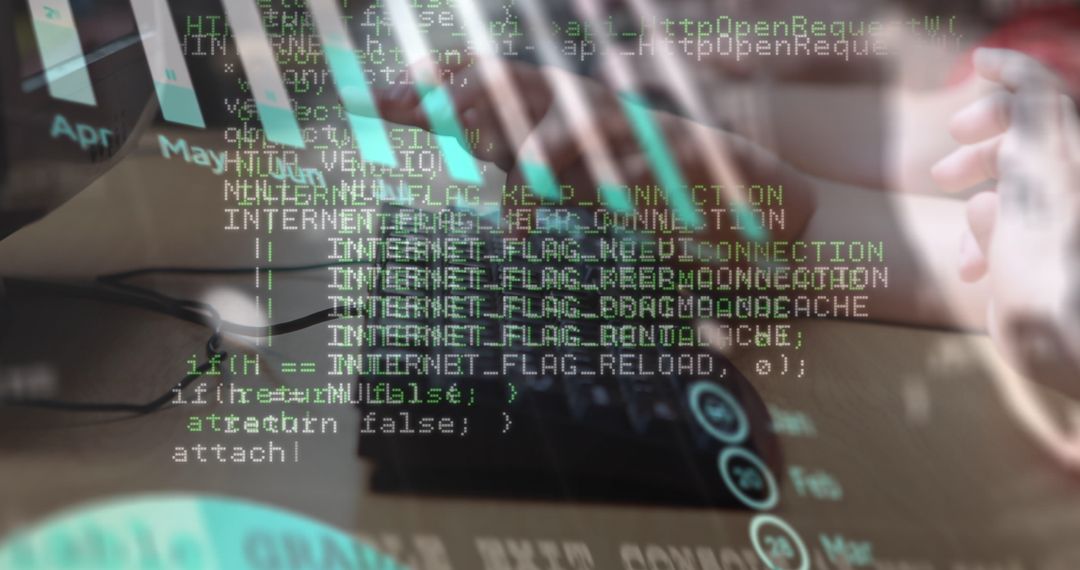 Caucasian boy learning computing with code overlay