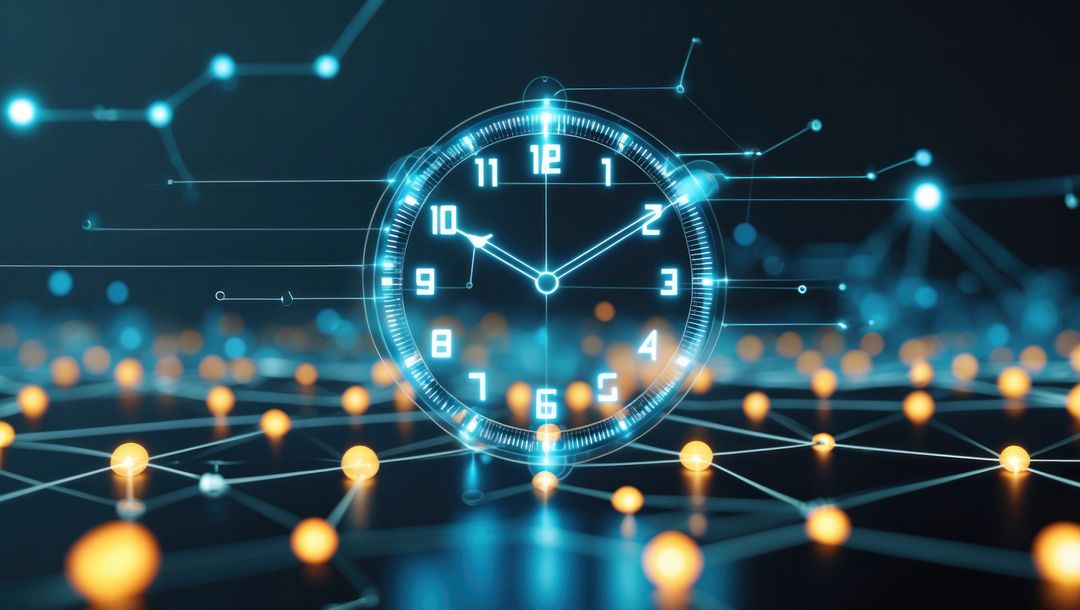 Futuristic Holographic Clock with Digital Network Sphere