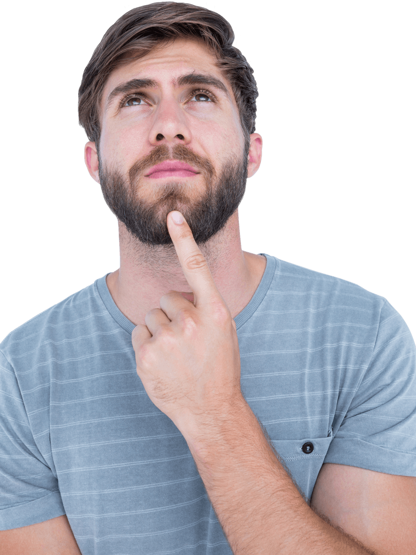 Thoughtful Young Man Contemplating with Transparent Background