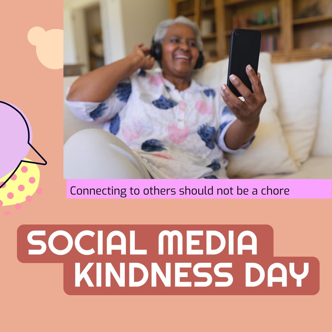 Happy Senior Enjoys Social Media Kindness Day with Video Call