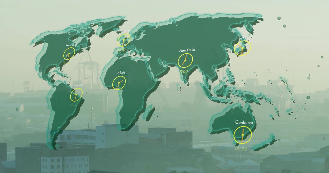 Global Technology Interfaces Over Urban Landscape