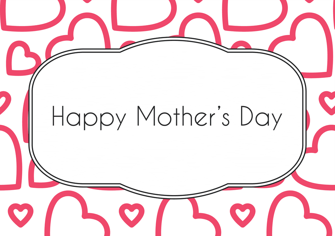 Happy Mother's Day Card with Heart Pattern on Transparent Background