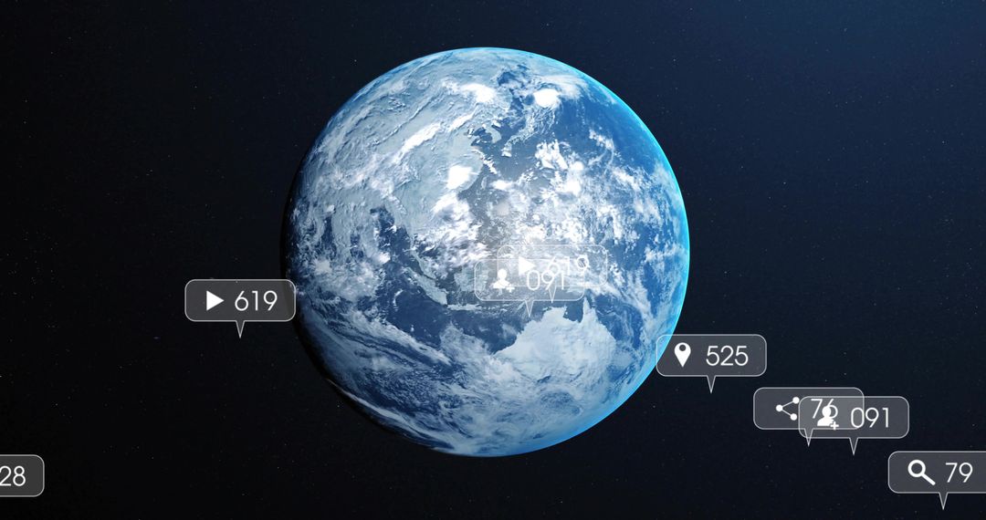 Digital Earth with Technology Data Icons in Space Illustration