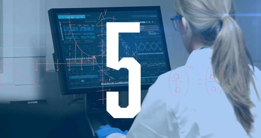 Scientist Analyzing Data in Lab with Mathematical Overlay