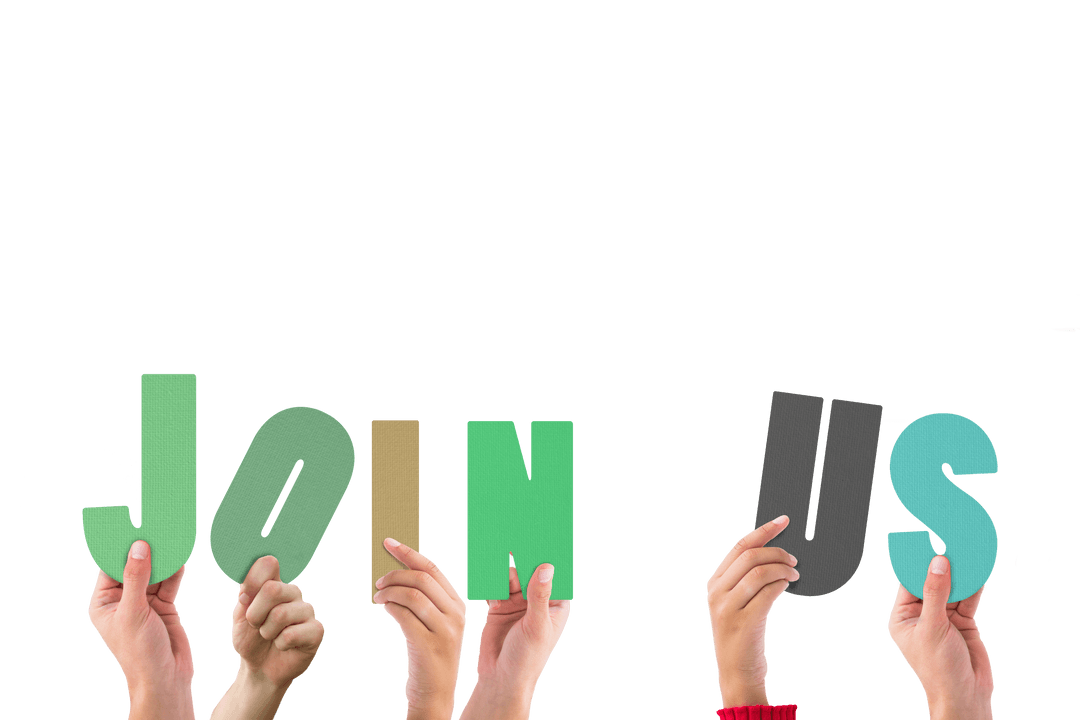 Transparent Hands Displaying Join Us Text