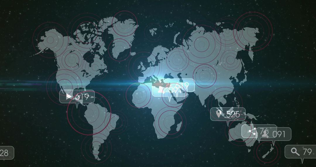 Futuristic World Map with Data Points and Lens Flare