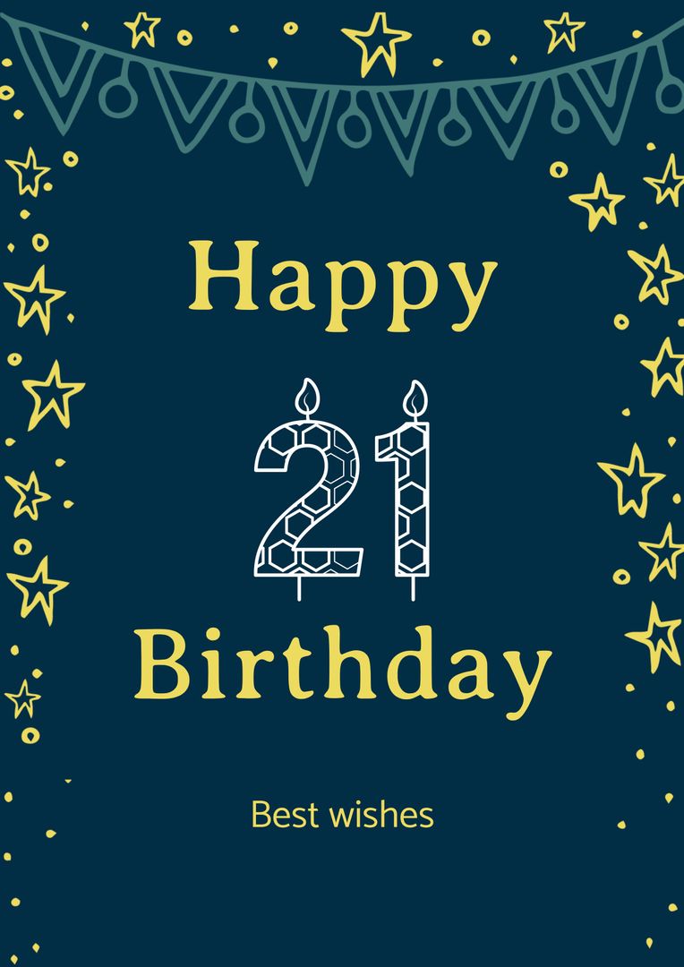 Happy 21st Birthday Greeting Card with Starry Pattern - Download Free Stock Templates Pikwizard.com