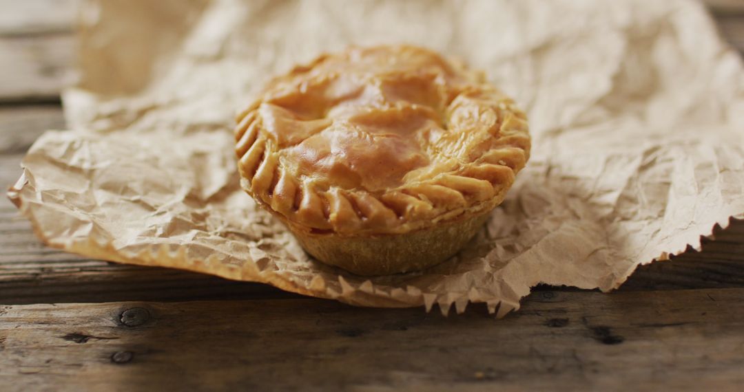 Rustic Homemade Pie on Wooden Table Enveloped in Baking Paper