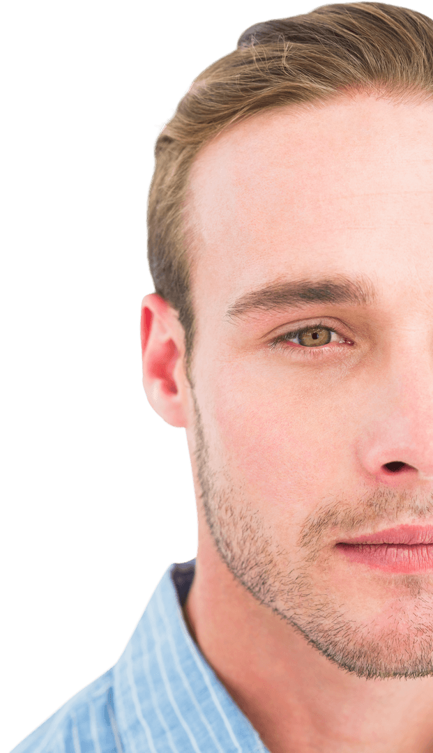 Transparent Half Face Portrait of Thoughtful Man in Striped Shirt