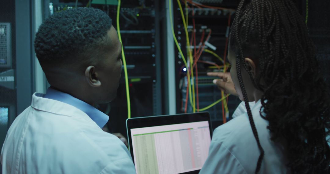 Technicians Analyzing Data Center Equipment with Laptop - Free Images, Stock Photos and Pictures on Pikwizard.com